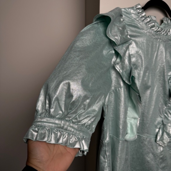 ASOS DESIGN Curve denim metallic dress with high neck and frill detail - Picture 6 of 12